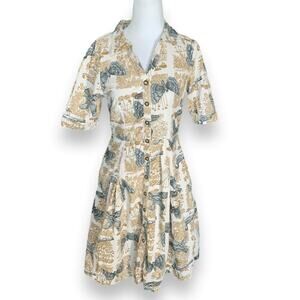 Girls From Savoy Dress Corduroy Moth Bird Botanical Animal Print Button Down